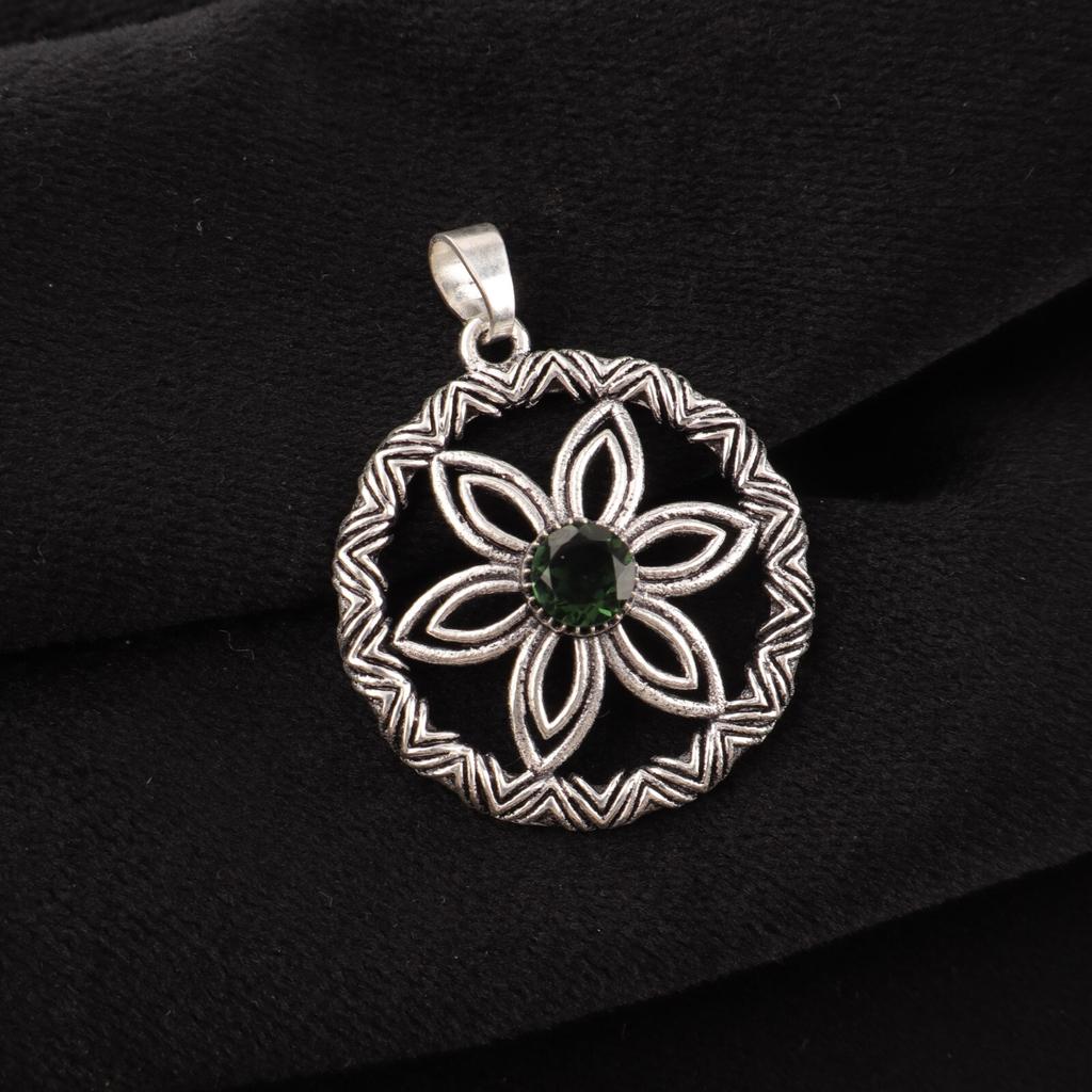 Rare Green Tourmaline Gemstone 925 Sterling Silver Artisan Jewelry Pendant 1.48" CP-29-16