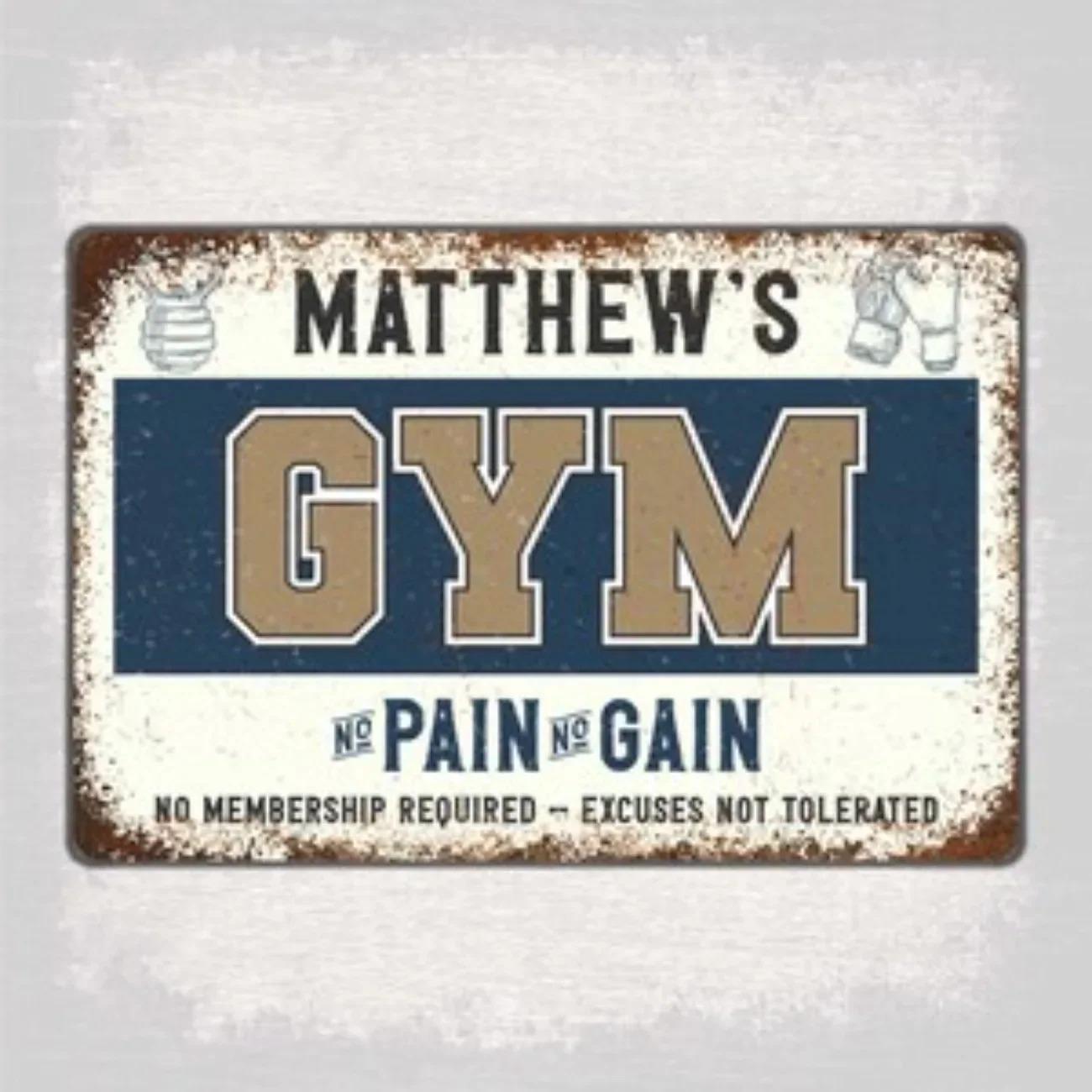 

Customizable Home Gym Metal Sign Personalized No Pain No Gain Plaque Custom Engraved Fitness Wall Decor чёрный