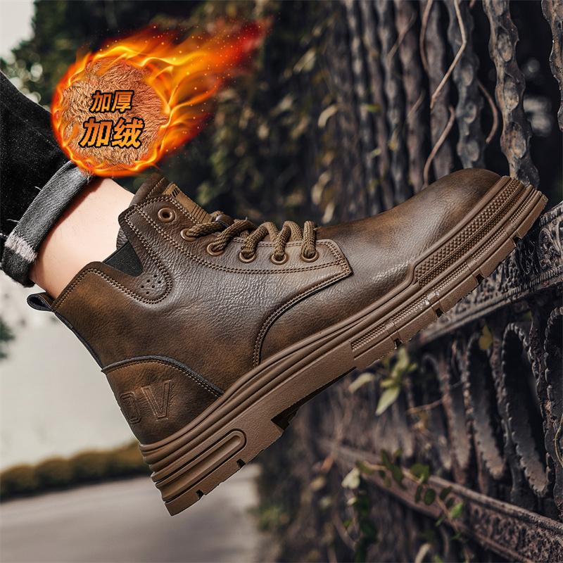 Winter New Men's Plush Warm Casual Martin Boots, Fashionable and Trendy, High Top, Versatile and Comfortable Outdoor Men's Boots