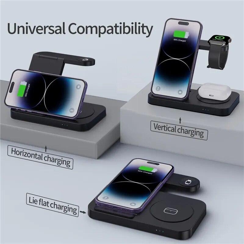 4-in-1-Wireless-Ladestation für iPhone 15, 14, 13, 12, Apple Watch, Samsung S22 Ultra Note, Galaxy Watch, faltbare Schnellladestation