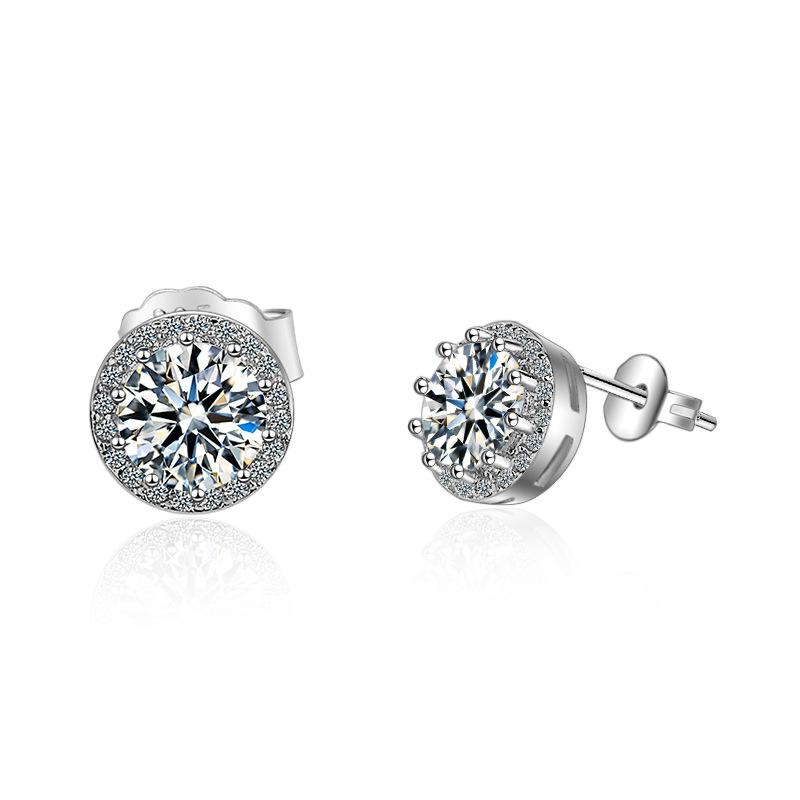 2026 Round Full Diamond Stud Earrings Women's Inlaid Super Flash Zircon Elegant Temperament Earrings