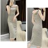 Women's Fashion Summer Spring Stripe Print Sleeveless One Shoulder Slim Casual Dresses