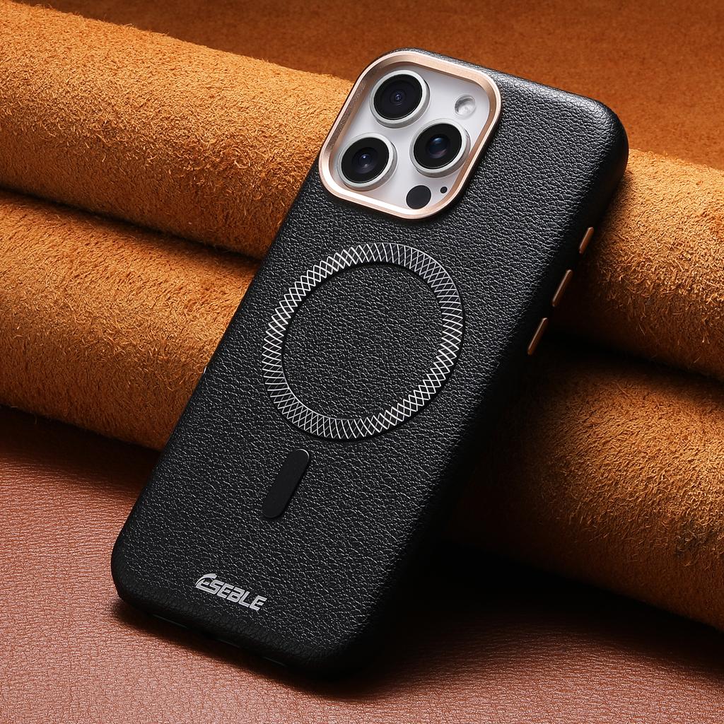 Luksusowe Biznesowe Magnetyczne Etui ze Skóry Wzór Liczi Dla iPhone 17 16 15 14 13 Pro Max 17Pro 17Air Metalowy Przycisk Obiektywu Pokrowiec Ochronny