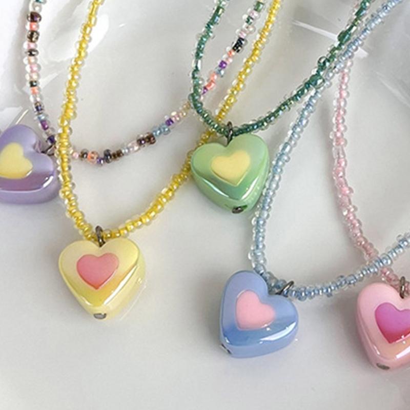 Acrylic Heart Beaded Necklaces Heart Pendant Choker  Beads Chokers Party Accessories Gift for Women Girlfriends