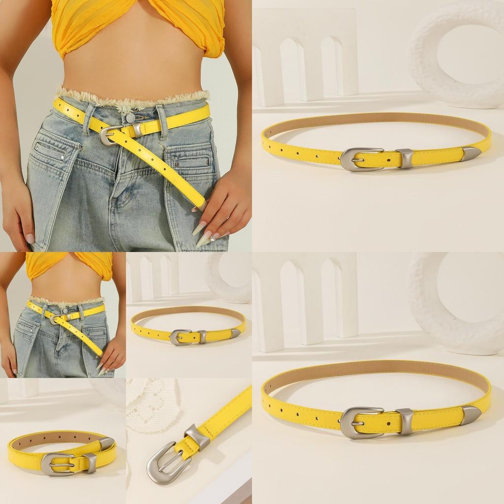 Simple Solid Color Metal Buckle Decoration Women Casual Belt For Denim Outfits