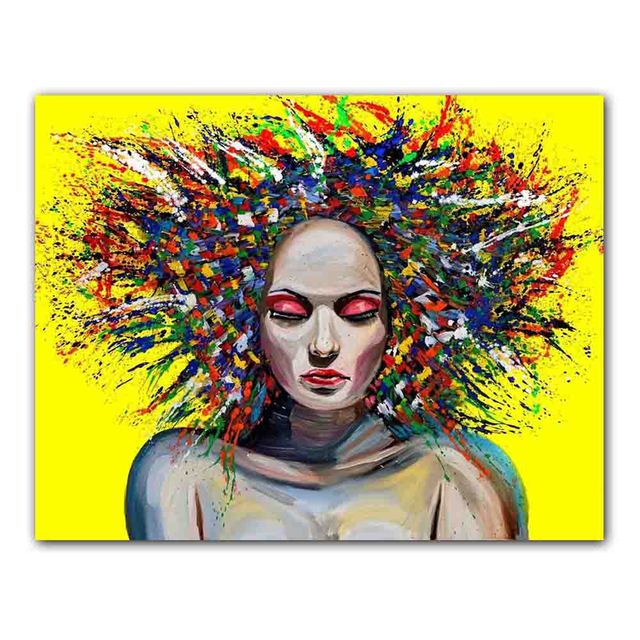 New Nordic Graffiti Art Figure Canvas Painting Unique Hairstyle Fashion Model Poster Office Living Room Home Decoration Mural No Frame