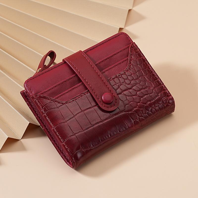 Multi-Card Slots Women Short Wallet  Pu Leather Solid Color Zipper Clutch Crocodile Print Waterproof Card Bag Coin Purse