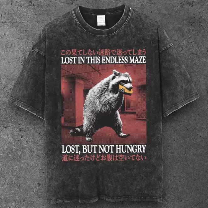 Mens Raccoon Graphic Oversized T Shirt Washed Black Y2K Grunge Style S-2XL S разноцветный