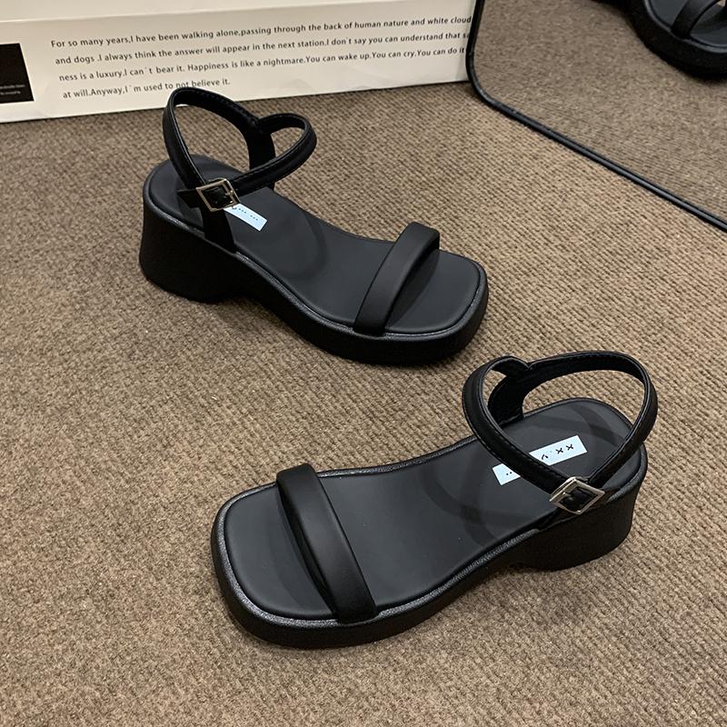 Street Style Chunky Open Toe Women Sandals Elegant Dress Thick Heel Shoes Summer Outdoor Concise Zapatos De Mujer