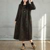 Retro Cotton and Linen Printed Round Neck Long Sleeved Dress for Women