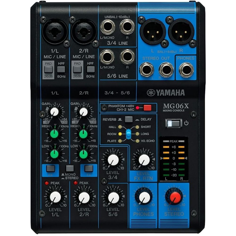 YAMAHA YAMAHA 6-channel Mixing Console MG06X Equipped with Up To 2 Mic/6 Line Inputs (2 Mono/2 St...