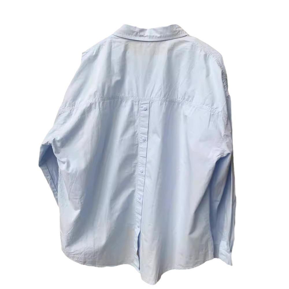 Cárdigan Camisero de Manga Larga de Algodón Puro Azul para Mujer - Estilo Francés Fino para Primavera, Otoño, Verano