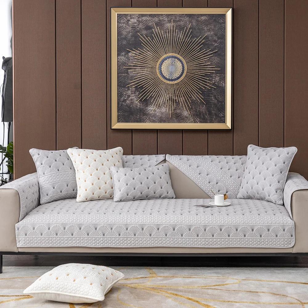 Four Seasons Universal Pure Cotton Sofa Cushion Dustproof Cover Soft Back Towel Breathable Sofa Protector 70x70cm
