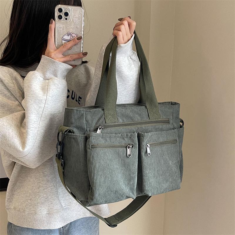 Versatile Large-Capacity Corduroy Shoulder Bag for Women - New Korean Style
