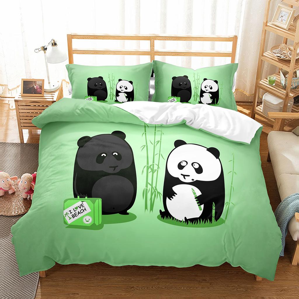 Cartoon Panda Bettbezug Set Niedliches Muster King Queen Full Size Für Kinder Jungen Mädchen Polyester Bettdeckenbezug Mit Kissenbezug