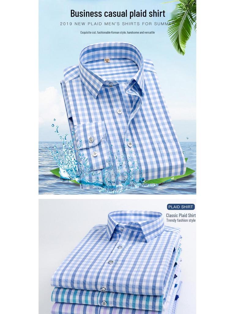 Men's Fashionable Versatile Plaid Long Sleeve Shirt - 2025 Quality, Casual & Business Striped Button-Down for Spring & Autumn