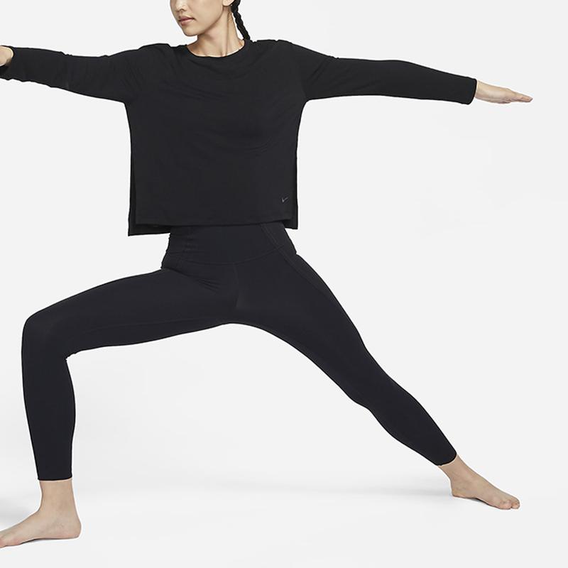 New Nike Yoga Dri FIT Women's Long Sleeve Top Black DM7028-010