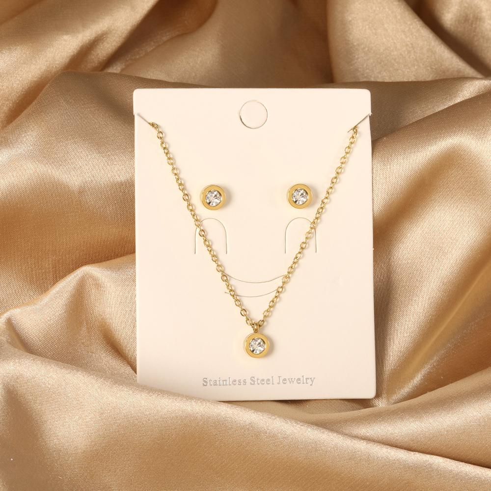 Cubic Zirconia Necklaces Zircon Sets For Women Tiny Stainless Steel Gold Plated Pendant Necklaces And Earrings Sets Wedding