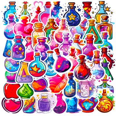 50 Magic Medicine Bottle Stickers New Style Fantasy Cartoon Pharmacist Witch Magic Medicine Bottle Doodle Stickers