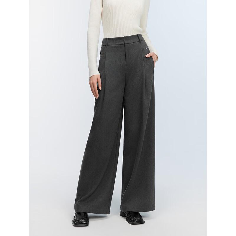 ELLE Women's High-Waist Wide-Leg Gray Casual Pants