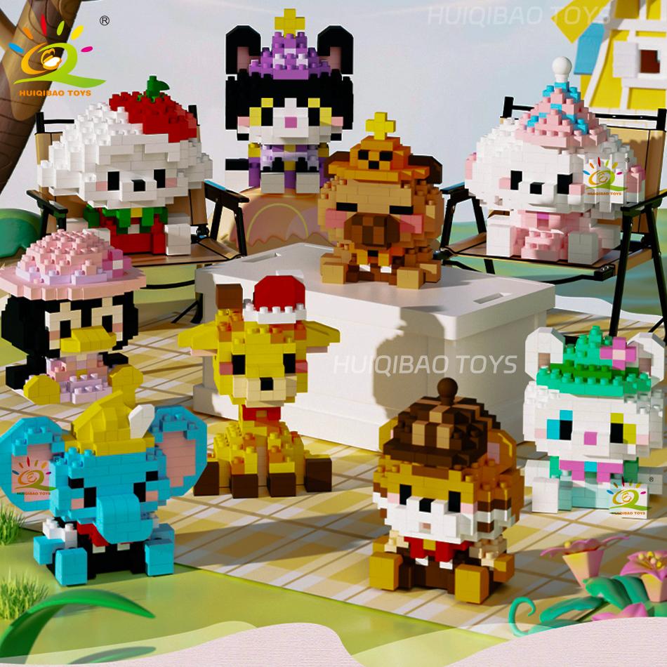 HUIQIBAO MINI Weihnachten Giraffe Capybara Kunst Hut Hund Mikro Baustein Set Stadt Cartoon Tier Diamant Steine Spielzeug Erwachsener