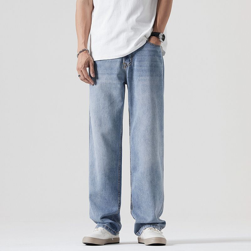Spring, summer and autumn new large size wide legs loose straight drape Harlan jeans men's trendy men