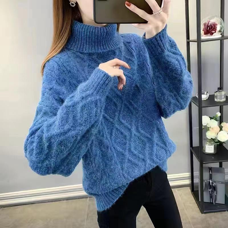 Two Lapels Small Top Autumn and Winter Lazy Wind Solid Color Twist Thickened Knitted Outerwear Sweater Women