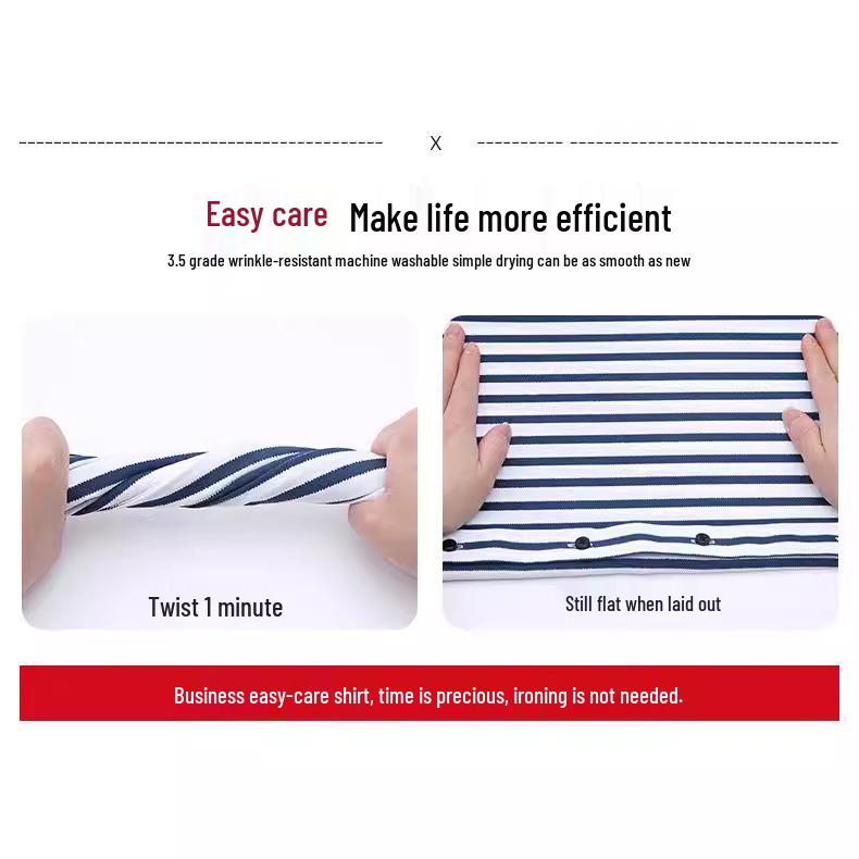 Men's Short Sleeve Non-Iron Striped Ice Silk Casual Korean Style Shirt