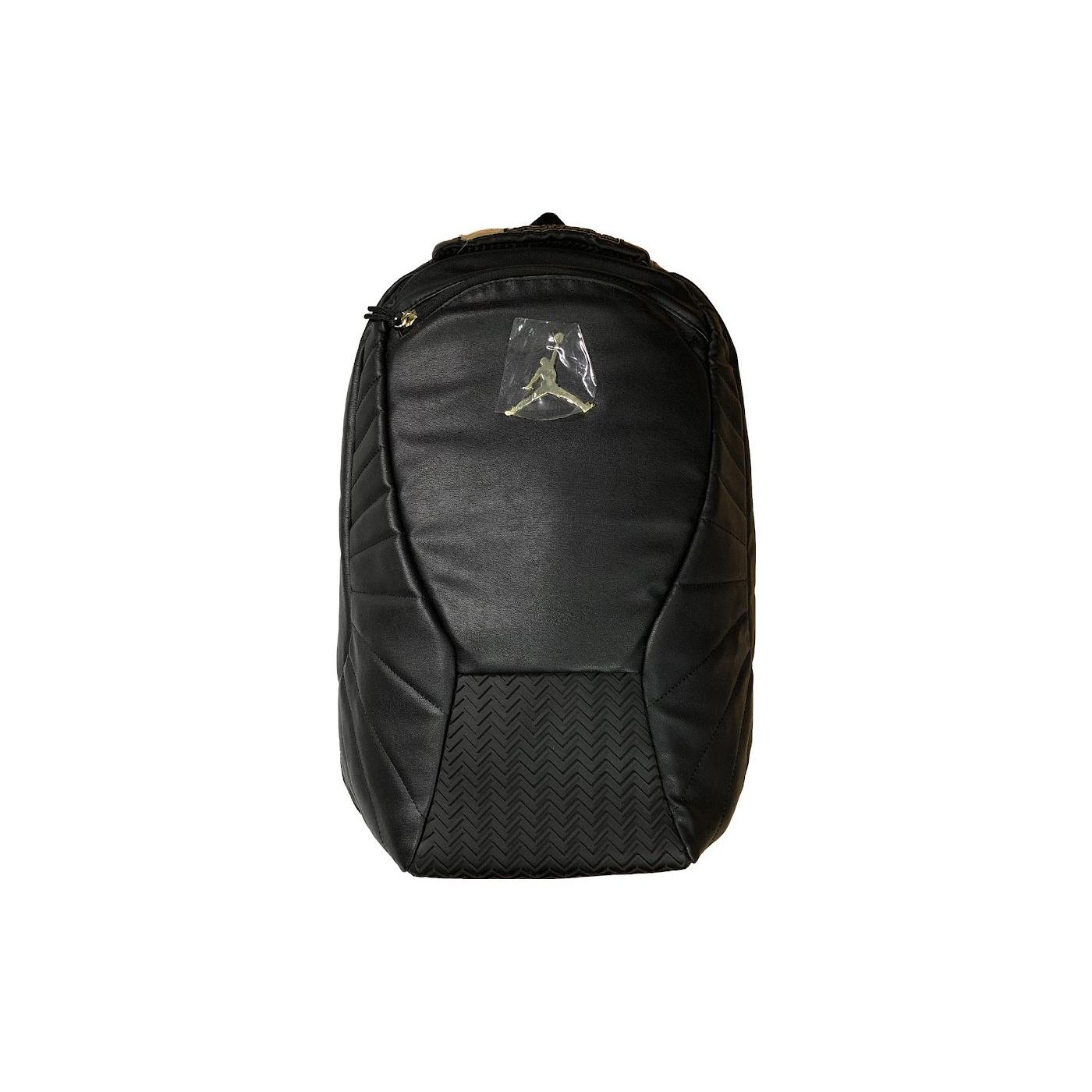 Jordan Aj12 Zipper Closure Large Capacity Polyester Backpack Unisex Backpacks Black Gold 9A1773-429 Black Gold