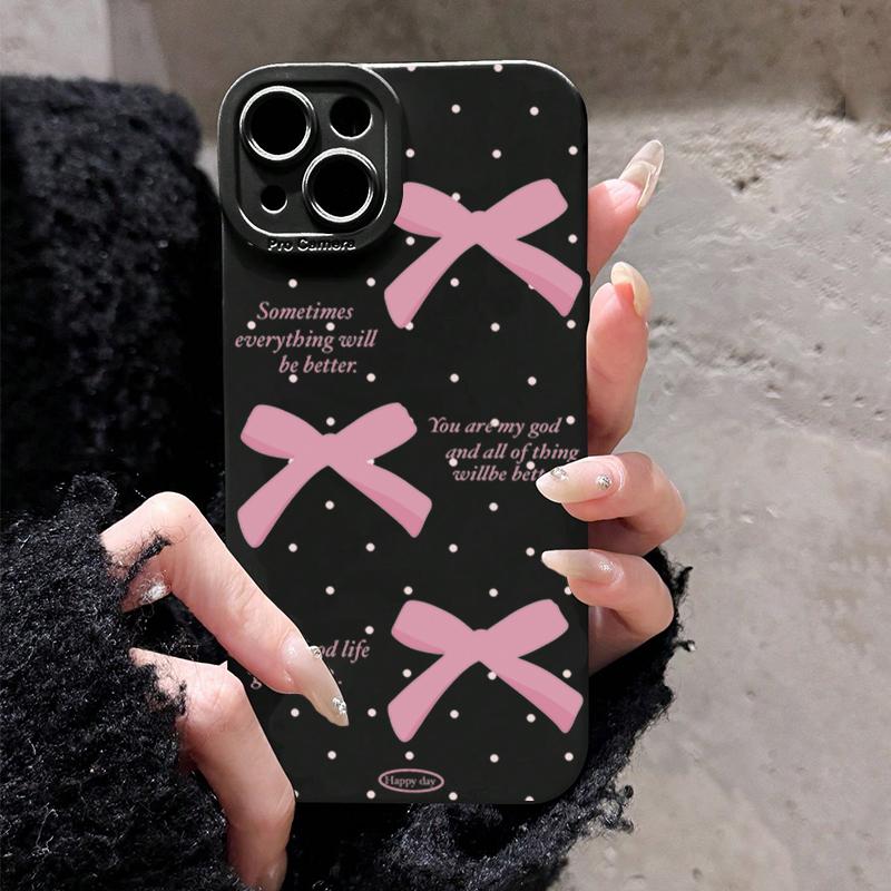 

inimalist Pink Girly Bow Slogan Phone Case For iPhone 16 15 14 13 12 11 Pro Max XS X XR 7 8 Plus SE 2025 16E Soft Silicone Cover For iPhone 12 Mini
