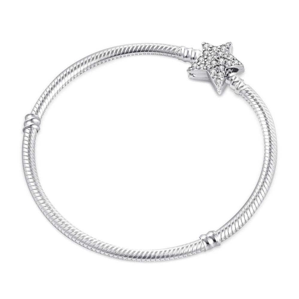 New 925 Silver Red Flower Heart Snake Chain Shiny Zircon Bracelet Fashion Jewelry