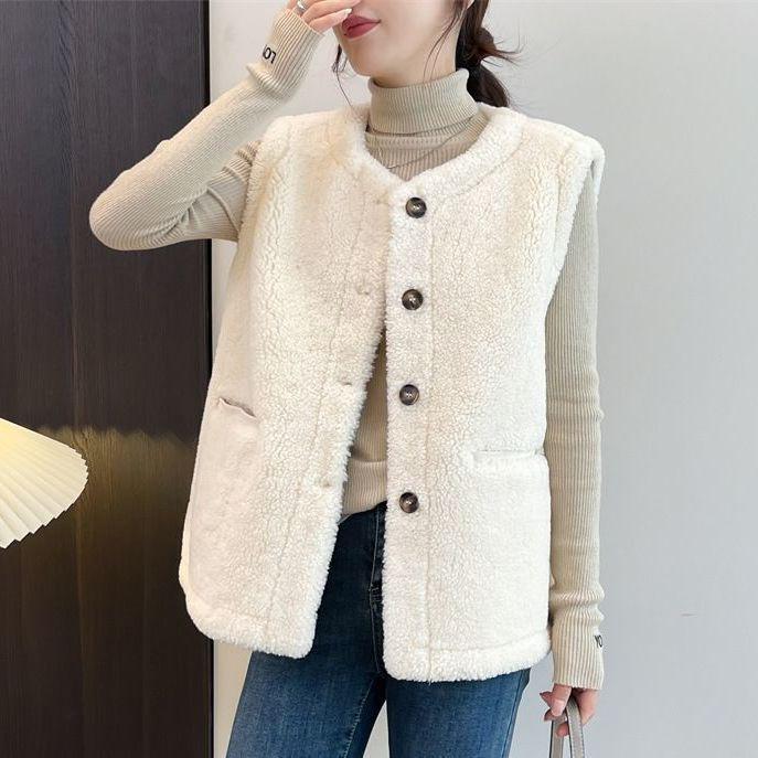 Gilet en laine d'agneau grande taille: Veste sans manches confortable d'automne/hiver pour femmes