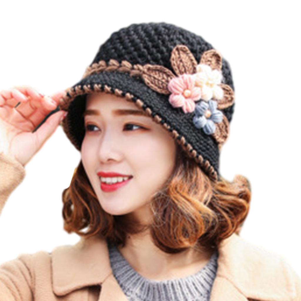 Knit Flower Bucket Hat for Woman Floppy Color Matching Weaving Wide Brim Bucket Hat Adult Teens Autumn Fisherman Hat