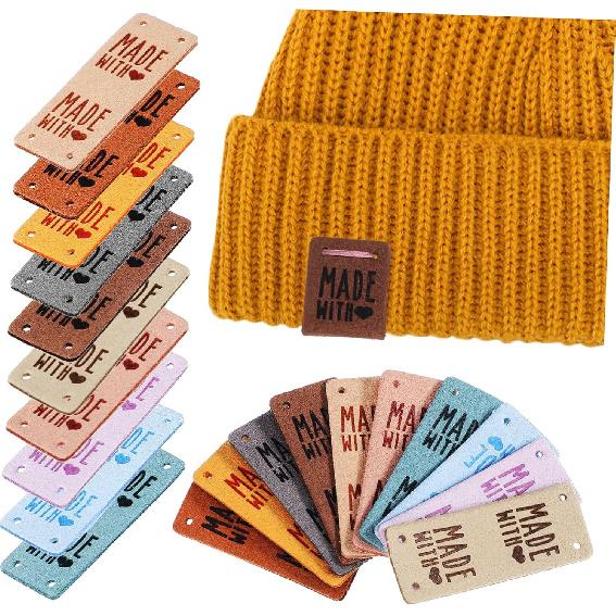 SEWACC 50pcs Leather Handmade Label Tags for Crochet, Sewing, Knitting Supplies - Clothing Labels for Handmade Items