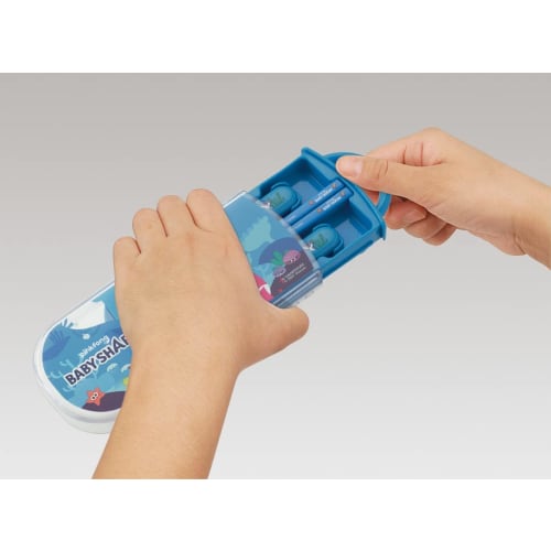 Skater Children's Lunch Box Trio Set Chopsticks Spoon Fork Kids Cutlery Antibacterial Treatment Easy to Open Slide Type Made in Japan Baby Shark Boys