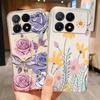 Phone Case For Xiaomi Poco X6 X5 X4 M4 X3 Pro 15 15T 14T 13T 11T 10T Rose Flower Oil Painting Transparent Clear Lavender Cover