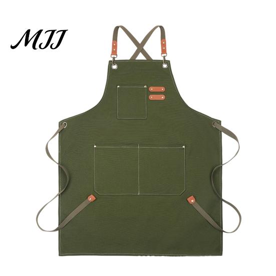 Catering And Chef Apron Canvas Work with Multi-Pocket, Waterproof Oil-Proof Cross-Back Apron, Protective for Cleaning Adjustable Straps Kitchen