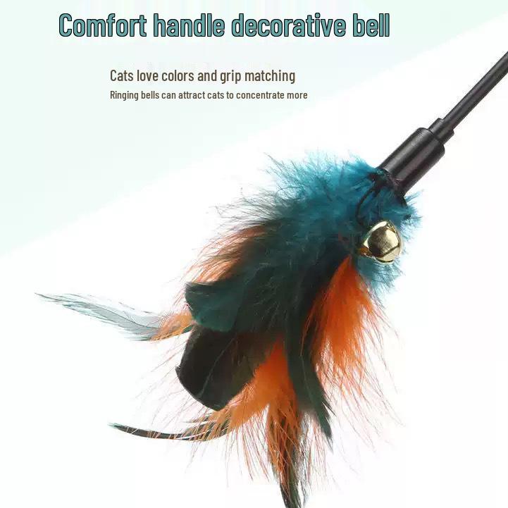 Bunte Feder Katzenangel mit Glöckchen - Langlebiges, Bissfestes Interaktives Spielzeug