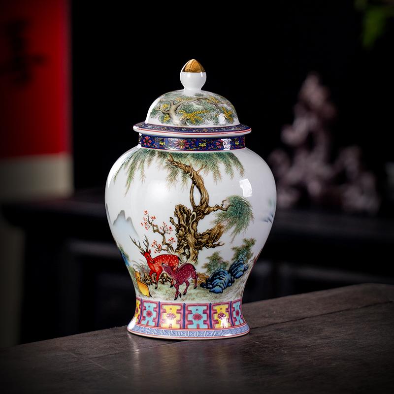 European Ceramic Sealed Jar Vintage General Jar Ornament Home Moisture-proof Candy Nuts Medicinal Herb Storage Box Desktop Vase