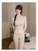 Herbst/Winter Nahtloses Warmes Rundhals Body Shaping Set: Fischgrätenmuster High Waist Leichte Ober- und Unterteile