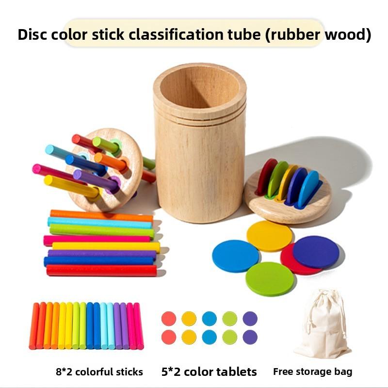 Colorful Stick Wooden Block Color Shape Classification Cylinder Toy For Sensory Training And Motor Skills Development