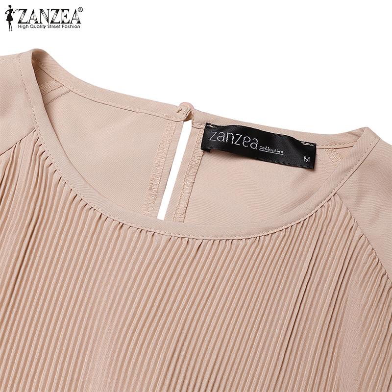 ZANZEA Women Casual O-Neck Ankle Length Lantern Sleeve Pleated Design Dress