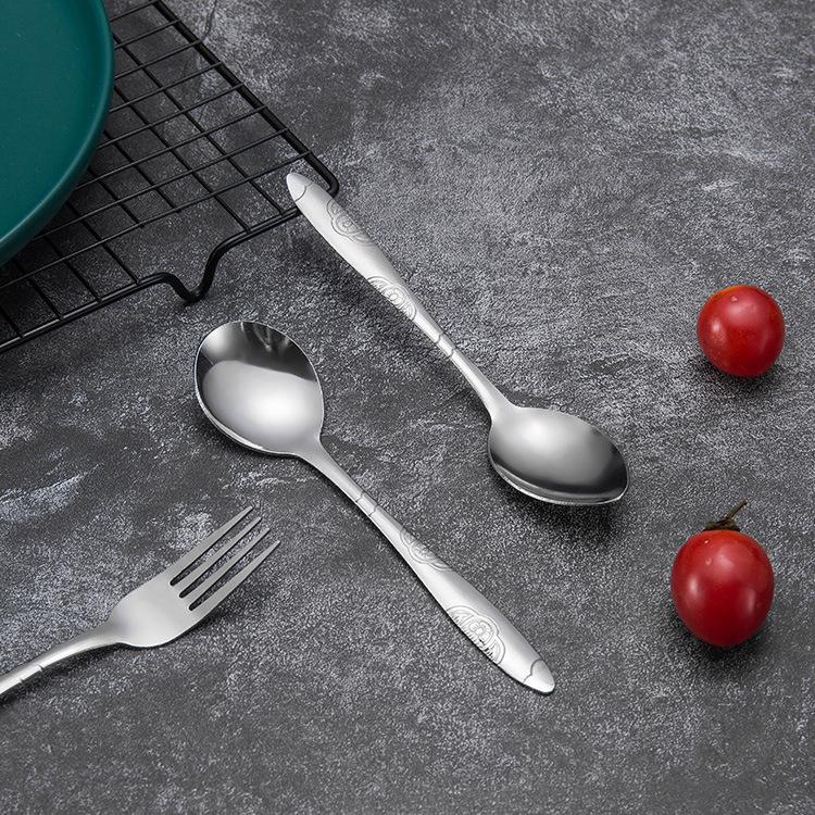 Spoon Household Stainless Steel Chinese Pattern Pointed Round Spoon Steak Salad Fork Creative Meal Spoon Spoon Spoon
