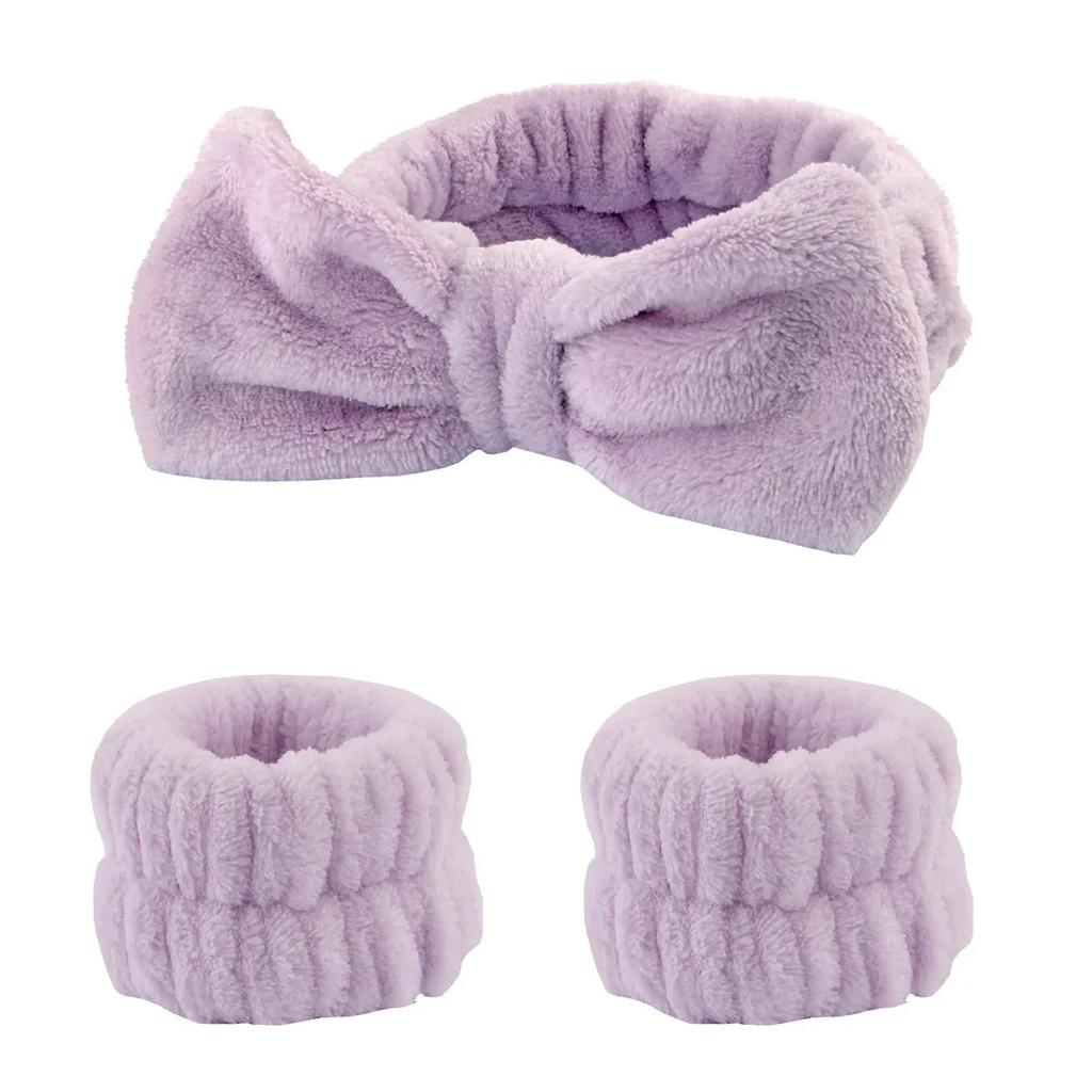 1/2/3pcs Bow Headband Wristband Set Towel Elastic Soft Washing Face Shower Make Up Yoga Sports Skincare Headband For Women Girls