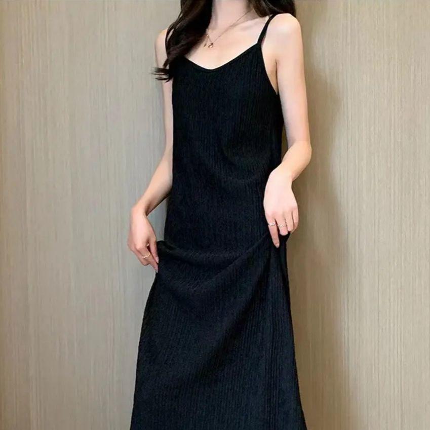 

Korean-Style Sleeveless Summer Camisole Dress: Elegant, Slimming, Loose, Solid Color 2XL (Recommended for 140-160 lbs) чорний