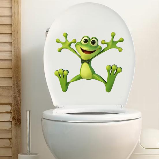 Toilet Lid Stickers, Cartoon Frog Design,Waterproof Bathroom Wall Decal, Removable Wall Stickers for Toilet Tank And Ceramic Tile