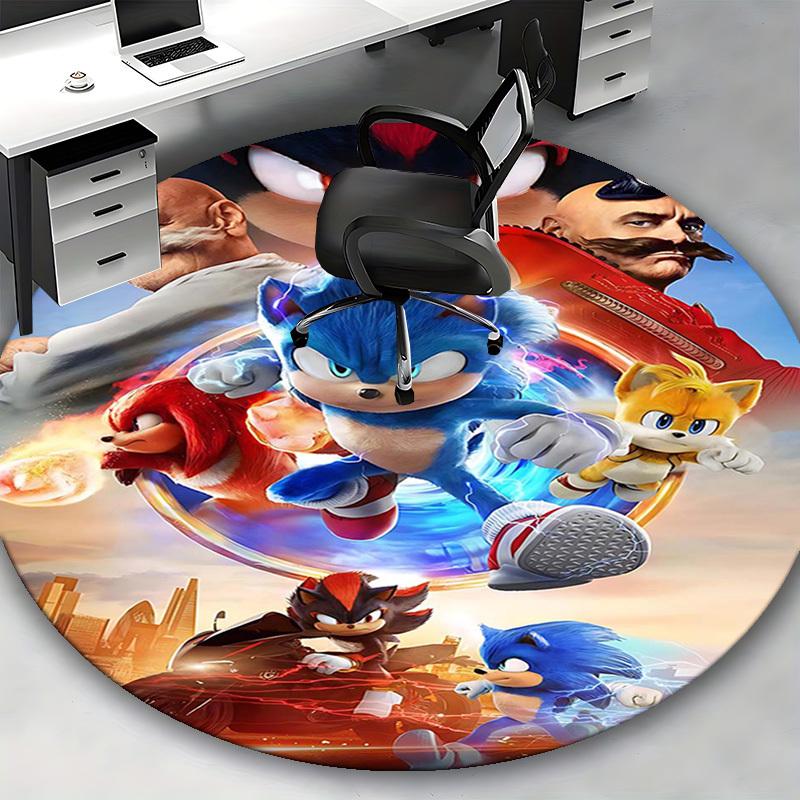 1pc Sonic the Hedgehog Anime Cartoon Design Round Carpet - Office Chair Mat, Non-Slip Rug for Home Decor, Living Room, Bedroom, Game Room, Dormitory,