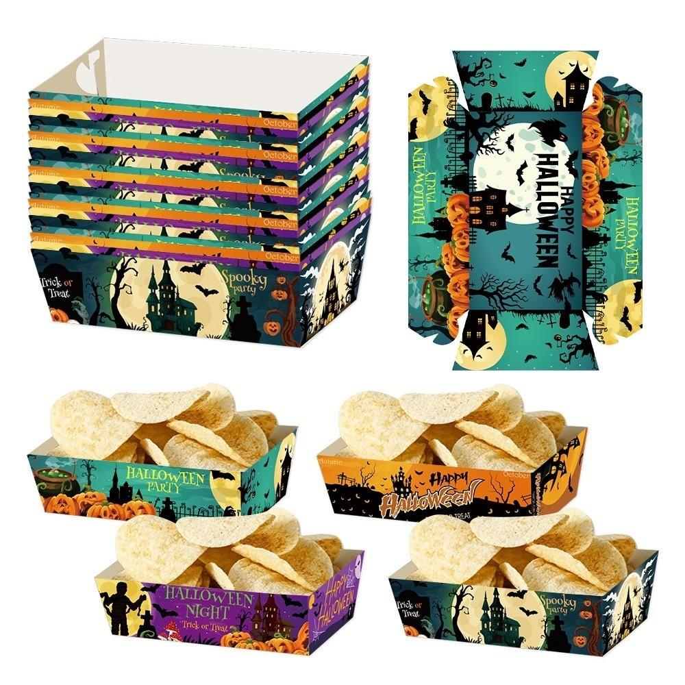 12pcs Pumpkin Halloween Party Tray Rectangular Snack Paper Boxes Cookie Tray  Halloween Party