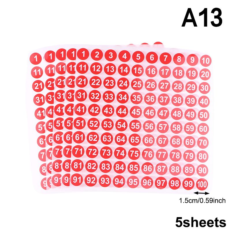 5 Ark Nummerklistermärken 1-100 Etikett Nummerklistermärke För DIY Hantverk Nagellack Limflaska Scrapbooking Dagbok Kontorsmaterial