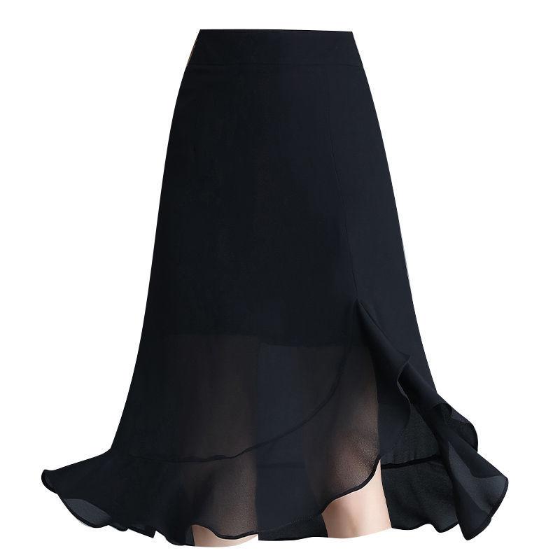 Irregular Fishtail Skirt Chiffon Midi Skirt for Women In Summer High Waist Hanging Feeling One Step Skirt for Women with Buttocks Wrapped